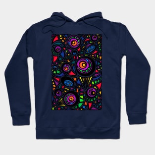 Colorful Neon Geometric Abstract with Black Lines - Portrait Hoodie